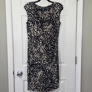 Chaps Black & Cream Animal Print Faux Wrap Short Sleeve Dress Large